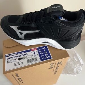 Mizuno Wave Momentum 2 Volleyball Shoe - Black, White, Silver Accents